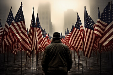 Wall Mural - American patriot and USA flags.