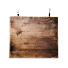 Old And Rustic Wooden Sign Board Stands Blank And Empty. Signage Isolated On Transparent And White Background