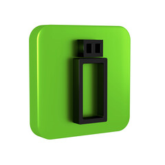 Poster - Black USB flash drive icon isolated on transparent background. Green square button.
