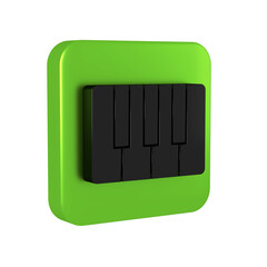 Wall Mural - Black Music synthesizer icon isolated on transparent background. Electronic piano. Green square button.