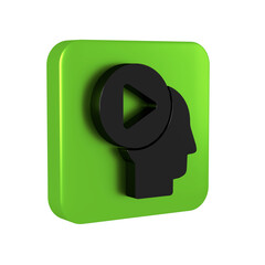 Poster - Black Head people with play button icon isolated on transparent background. Green square button.