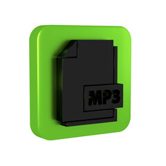 Poster - Black MP3 file document. Download mp3 button icon isolated on transparent background. Mp3 music format sign. MP3 file symbol. Green square button.
