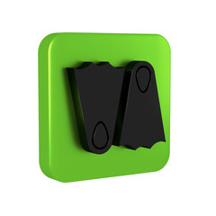 Canvas Print - Black Rubber flippers for swimming icon isolated on transparent background. Diving equipment. Extreme sport. Sport equipment. Green square button.