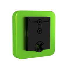 Poster - Black Delete envelope icon isolated on transparent background. Delete or error letter. Cross on message. Rejected mail. Green square button.
