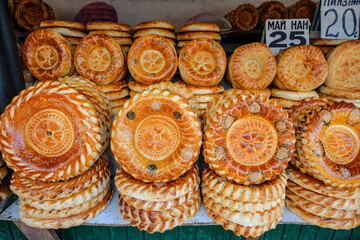 Wall Mural - A stall selling bread in the Osh Bazaar in Bishkek, Kyrgyzstan.