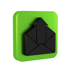 Poster - Black Outgoing mail icon isolated on transparent background. Envelope symbol. Outgoing message sign. Mail navigation button. Green square button.