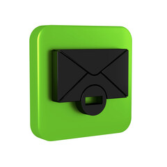 Poster - Black Delete envelope icon isolated on transparent background. Delete or error letter. Cross on message. Rejected mail. Green square button.
