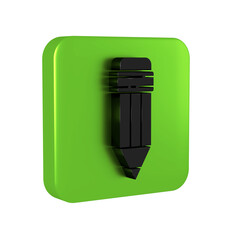 Poster - Black Pencil with eraser icon isolated on transparent background. Drawing and educational tools. School office symbol. Green square button.