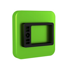 Poster - Black Graphic tablet icon isolated on transparent background. Green square button.