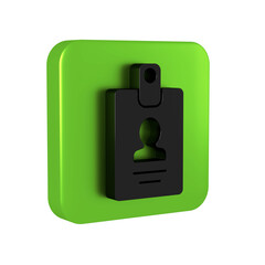 Poster - Black Identification badge icon isolated on transparent background. It can be used for presentation, identity of the company, advertising. Green square button.