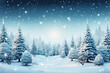 © Oranuch - Winter background and pine trees with snow flakes