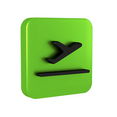 Wall Mural - Black Plane takeoff icon isolated on transparent background. Airplane transport symbol. Green square button.