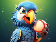A Cute 3D Macaw Playing Baseball