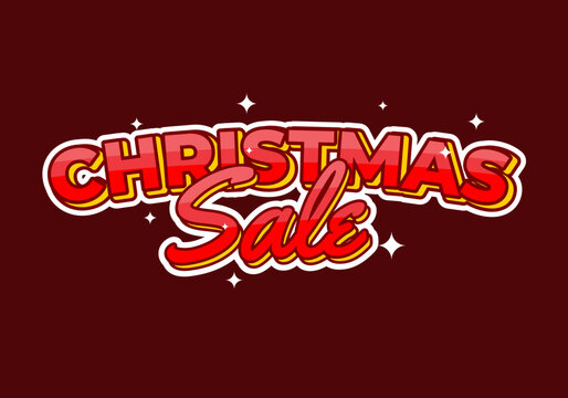 Christmas Sale text effect in red color with white outline