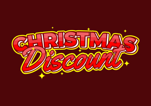 Christmas Discount text effect in red color with yellow outline