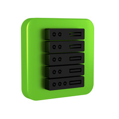 Poster - Black Server, Data, Web Hosting icon isolated on transparent background. Green square button.