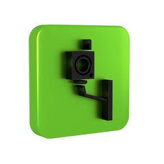 Poster - Black Security camera icon isolated on transparent background. Green square button.
