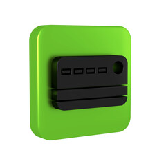 Poster - Black Credit card icon isolated on transparent background. Online payment. Cash withdrawal. Financial operations. Shopping sign. Green square button.