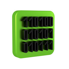 Poster - Black Binary code icon isolated on transparent background. Green square button.