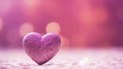 Wall Mural - Purple heart on a pink red background with bokeh, Valentine's Day banner.Concept of Love 