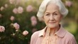 © Royal Ability - An elderly modern woman taking a walk in the rose garden.