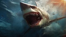 Big Angry And Vicious Shark Background Wallpaper Ai Generated Image