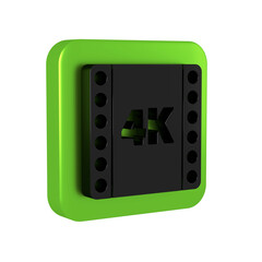 Poster - Black 4k movie, tape, frame icon isolated on transparent background. Green square button.