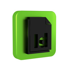 Poster - Black ID File document icon isolated on transparent background. Green square button.