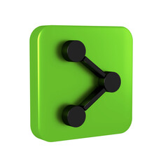 Poster - Black Share icon isolated on transparent background. Share, sharing, communication pictogram, social media, connection, network. Green square button.