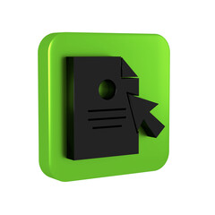 Poster - Black Document and cursor icon isolated on transparent background. File icon. Checklist icon. Business concept. Green square button.