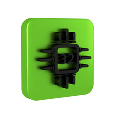 Aufkleber - Black Computer processor with microcircuits CPU icon isolated on transparent background. Chip or cpu with circuit board. Micro processor. Green square button.