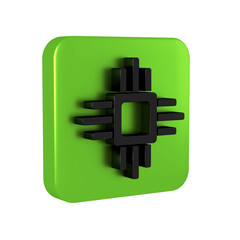 Aufkleber - Black Computer processor with microcircuits CPU icon isolated on transparent background. Chip or cpu with circuit board. Micro processor. Green square button.