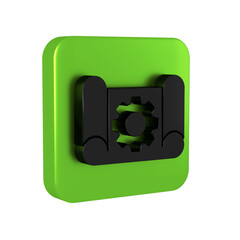 Poster - Black Graphing paper for engineering and gear icon isolated on transparent background. Green square button.