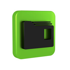 Poster - Black Document folder icon isolated on transparent background. Accounting binder symbol. Bookkeeping management. Green square button.