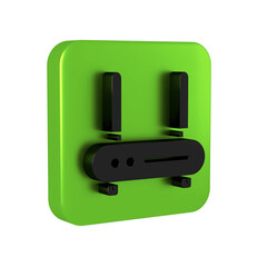Poster - Black Router and wi-fi signal icon isolated on transparent background. Wireless ethernet modem router. Computer technology internet. Green square button.