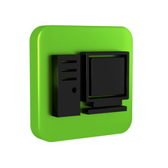 Aufkleber - Black Computer monitor icon isolated on transparent background. PC component sign. Green square button.