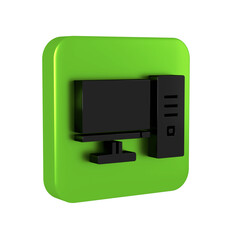 Aufkleber - Black Computer monitor icon isolated on transparent background. PC component sign. Green square button.