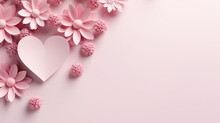 Pink  Flowers And A Heart  On A Pink Background,  Valentine's Day Banner, Love, Copy Space 