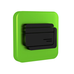 Poster - Black Credit card icon isolated on transparent background. Online payment. Cash withdrawal. Financial operations. Shopping sign. Green square button.