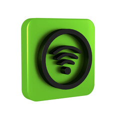 Poster - Black Wi-Fi wireless internet network symbol icon isolated on transparent background. Green square button.