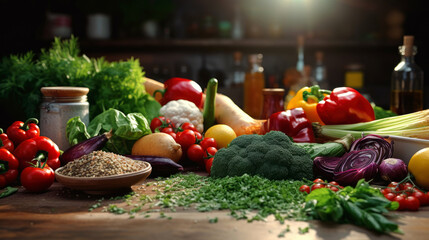 Wall Mural - Food background with assortment of fresh organic vegetables