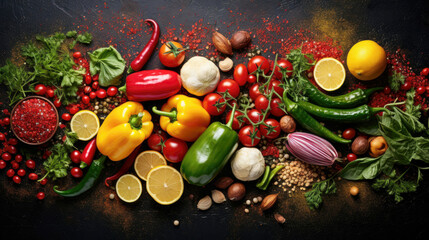 Wall Mural - Food background with assortment of fresh organic vegetables