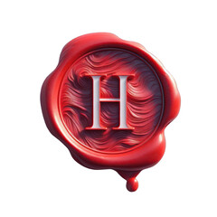 Red wax seal of alphabet H isolated on transparent background.