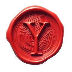 Red wax seal of alphabet Y isolated on transparent background.