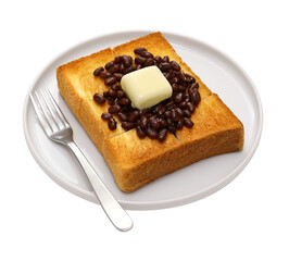 butter and sweet adzuki beans on toast, Nagoya specialty breakfast, Japanese food isolated on white background