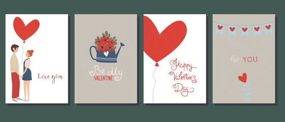 Wall Mural - A set of postcards for Valentine's Day. Cute illustrations. Couple in love. Cute elements for holiday cards	