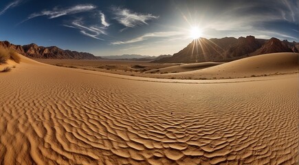 sunset in the desert, panoramic desert scene, sand in the desert, landscape in the desert