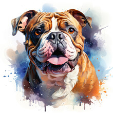 Watercolor Bulldog Clipart, Generative Ai
