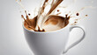 Splash of coffee and milk in white cup
