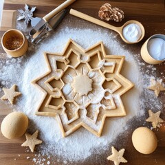 Decagon-shaped gingerbread decorated with crushed shortbread cookies